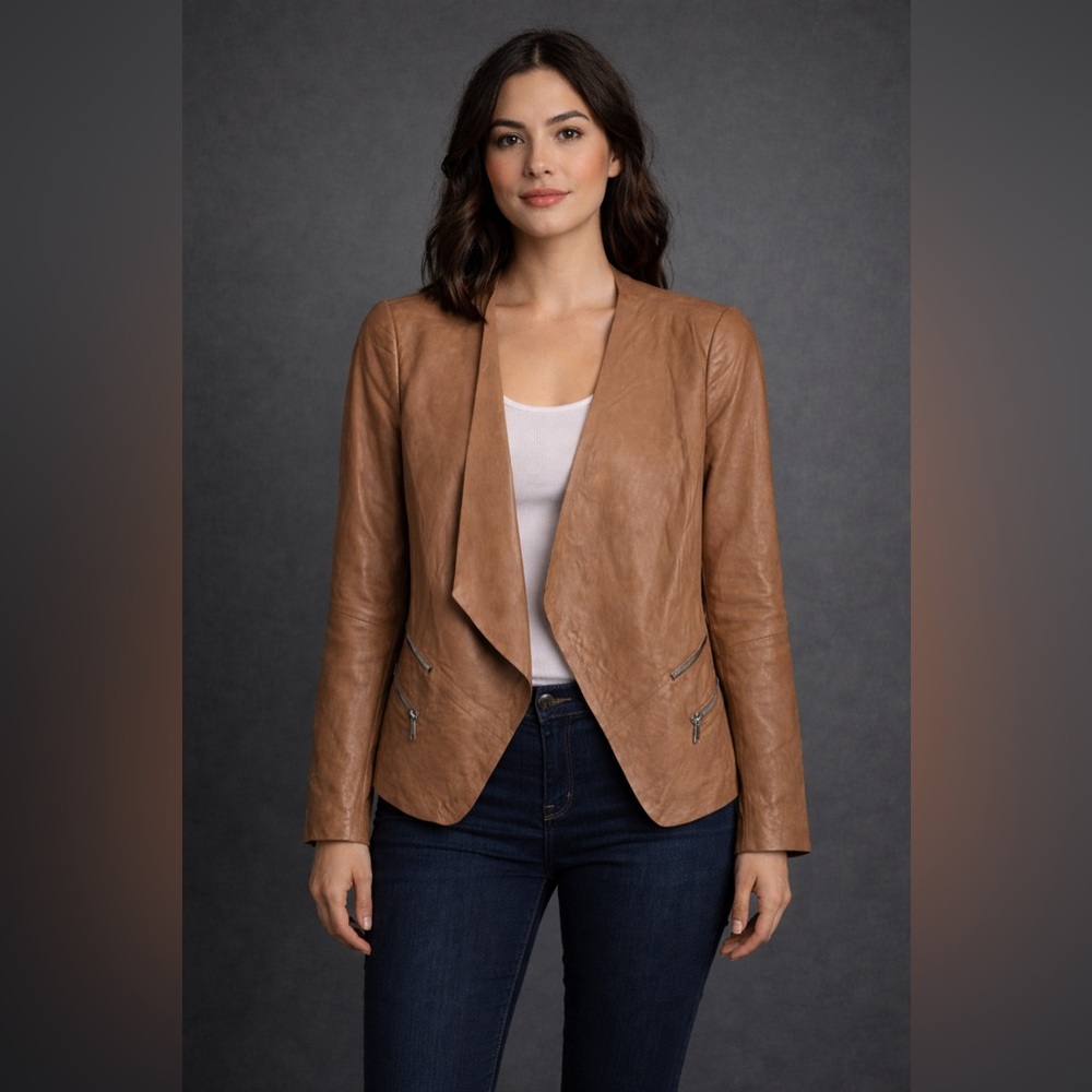 LAFAYETTE 148 NEW YORK Tan Leather Women's Jacket - 10